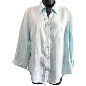 Womens 100% Linen Shirt XL  Mint Green Button-Down Casual